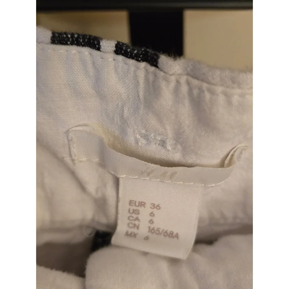 H&M Striped Wide Leg Linen Blend Pants Black White High Rise Tie Waist Size S